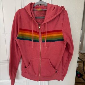 Aviator Nation Pink Zip-Up with 5 Stripe Hoodie Rainbow Accents - Size M
